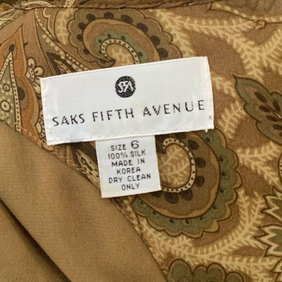 Vintage 100% Silk Saks Fifth Avenue Midi Dress Women’s 6 Paisley Lined - Picture 8 of 8